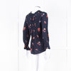 Ba&sh Navy Orange Floral Pleated Detail Long Sleeve Top