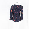 Ba&sh Navy Orange Floral Pleated Detail Long Sleeve Top