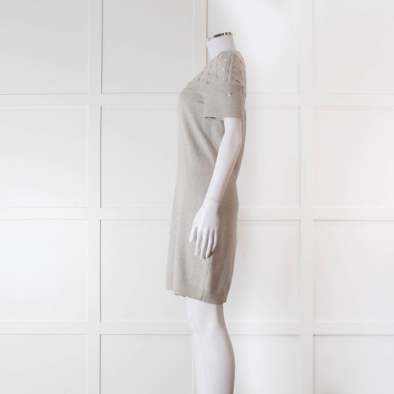 Chanel Light Grey Cashmere Lattice Short Sleeve Dress