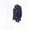 Ba&sh Navy Orange Floral Pleated Detail Long Sleeve Top