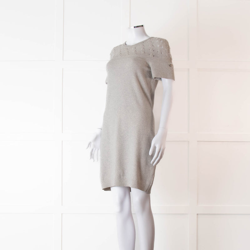 Chanel Light Grey Cashmere Lattice Short Sleeve Dress