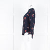 Ba&sh Navy Orange Floral Pleated Detail Long Sleeve Top