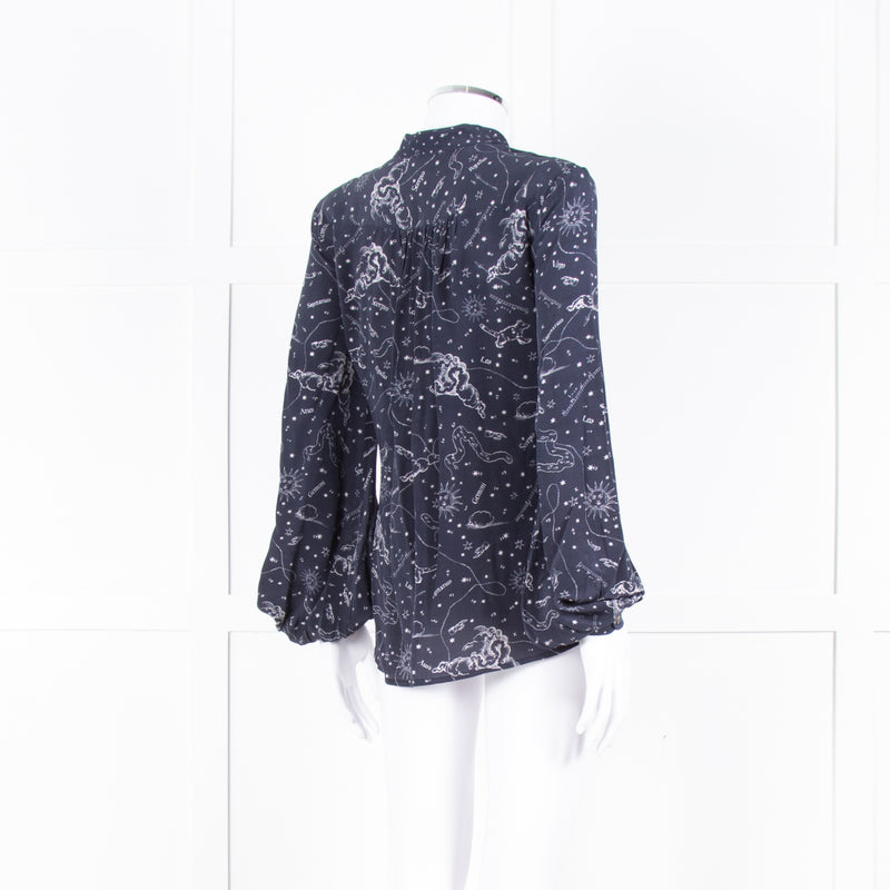 Lily And Lionel Navy White Astrological Print Long Sleeve Top