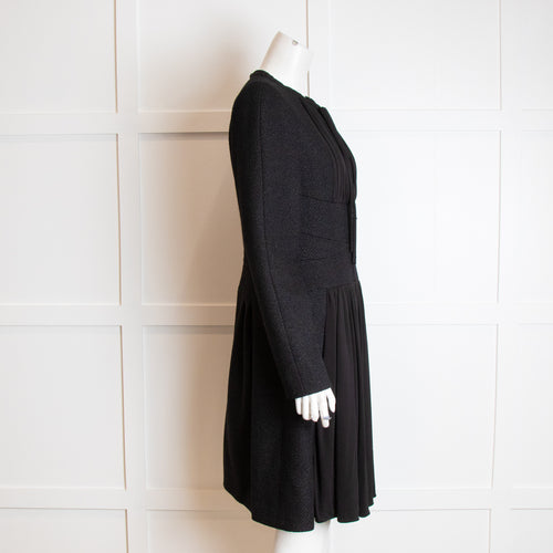 Chanel Black Wool Jersey Silk Insert Zip Detail Dress