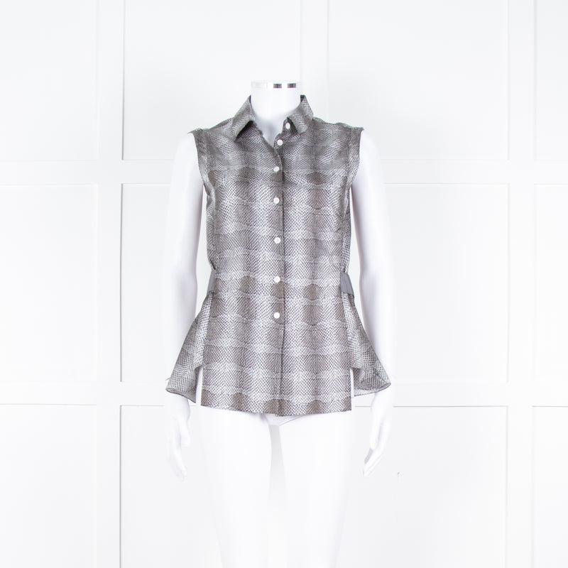 Salvatore Ferragamo Cream Grey Snakeskin Sleeveless Top