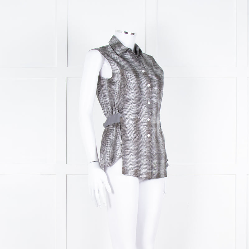 Salvatore Ferragamo Cream Grey Snakeskin Sleeveless Top