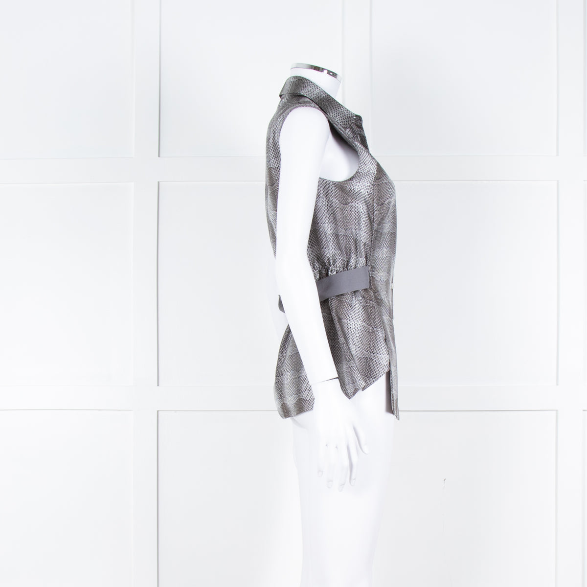Salvatore Ferragamo Cream Grey Snakeskin Sleeveless Top