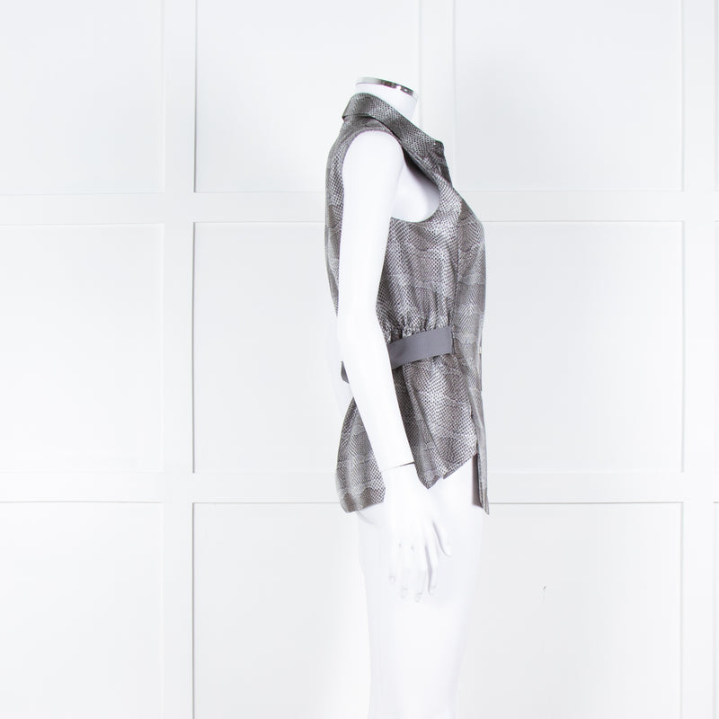 Salvatore Ferragamo Cream Grey Snakeskin Sleeveless Top