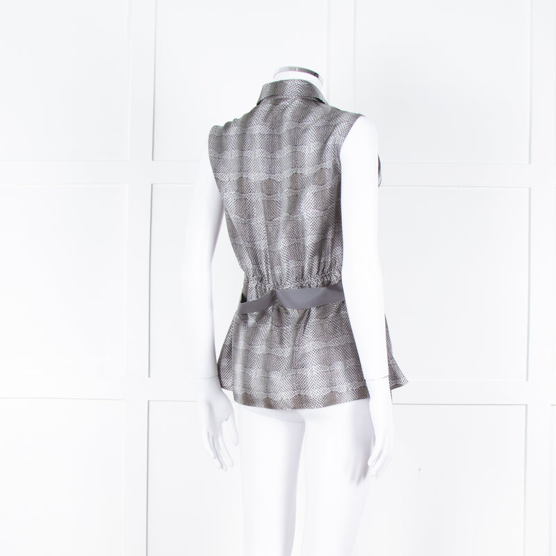 Salvatore Ferragamo Cream Grey Snakeskin Sleeveless Top