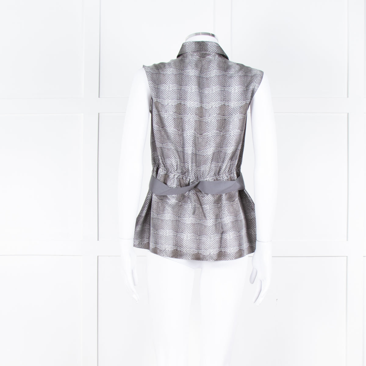 Salvatore Ferragamo Cream Grey Snakeskin Sleeveless Top