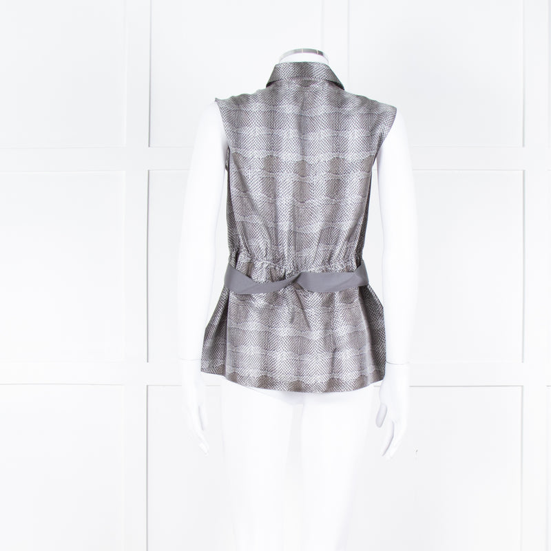 Salvatore Ferragamo Cream Grey Snakeskin Sleeveless Top