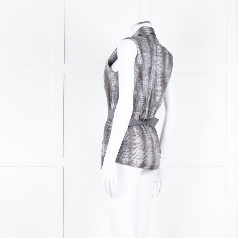 Salvatore Ferragamo Cream Grey Snakeskin Sleeveless Top