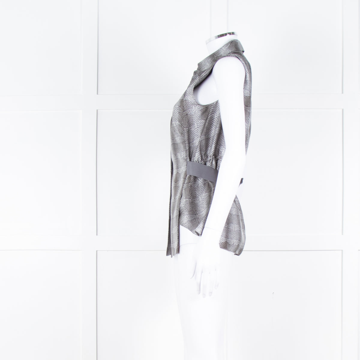 Salvatore Ferragamo Cream Grey Snakeskin Sleeveless Top