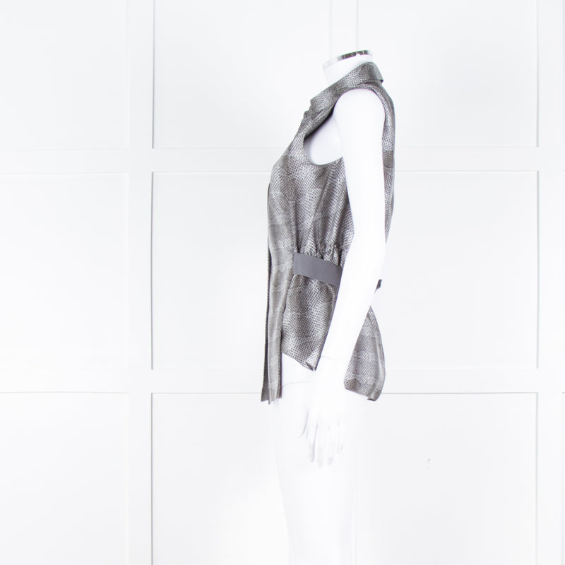 Salvatore Ferragamo Cream Grey Snakeskin Sleeveless Top