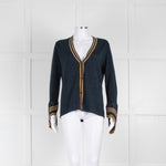 Munthe Navy And Gold Lurex Cardigan With Flared Sleeves