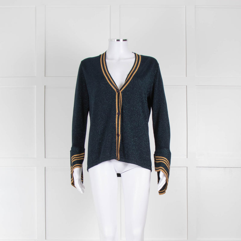 Munthe Navy And Gold Lurex Cardigan With Flared Sleeves