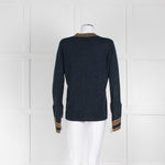 Munthe Navy And Gold Lurex Cardigan With Flared Sleeves