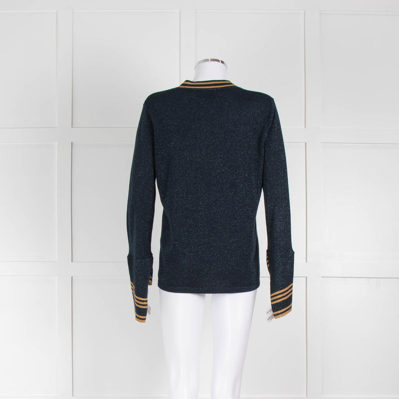 Munthe Navy And Gold Lurex Cardigan With Flared Sleeves