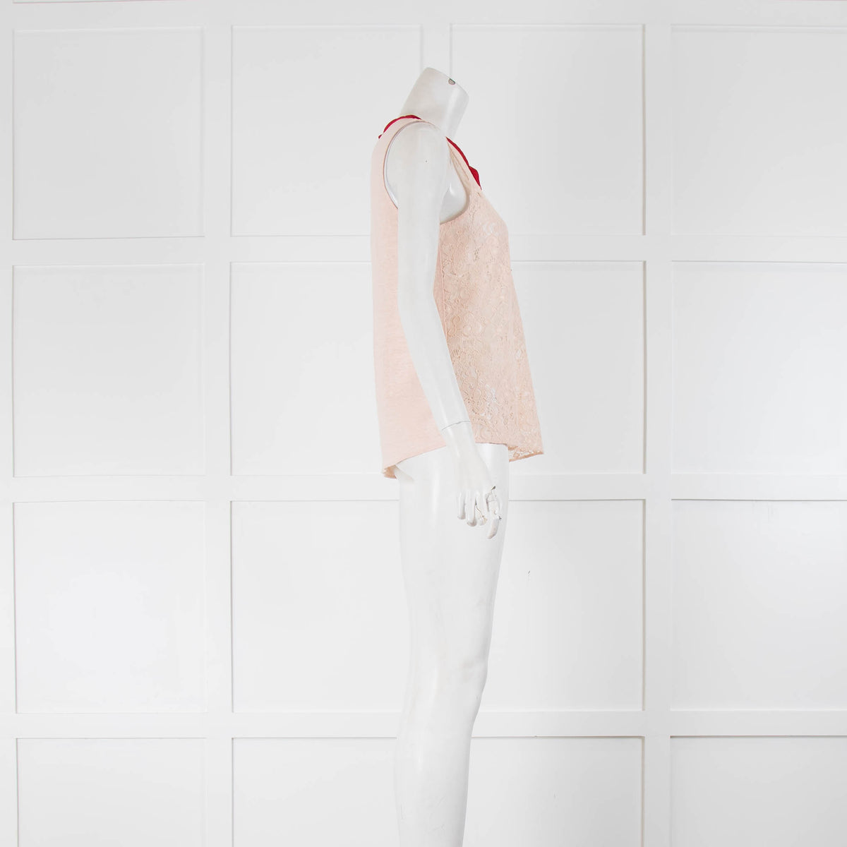 Claudie Pierlot Peach Red Trim Front Lace Sleeveless Top
