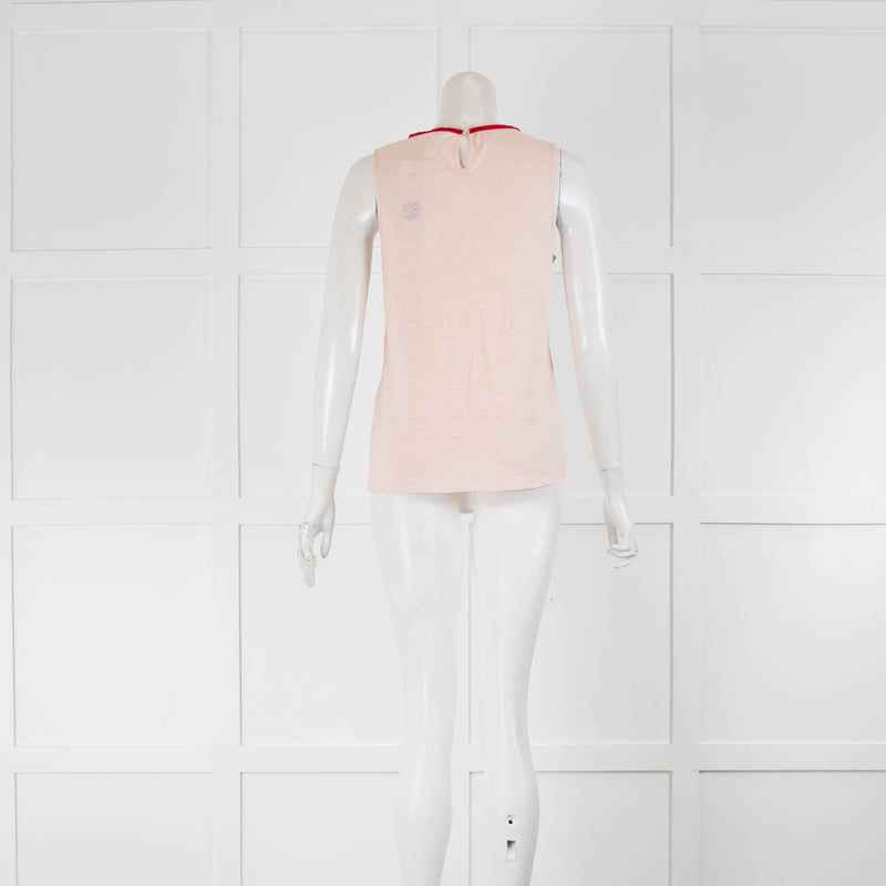 Claudie Pierlot Peach Red Trim Front Lace Sleeveless Top