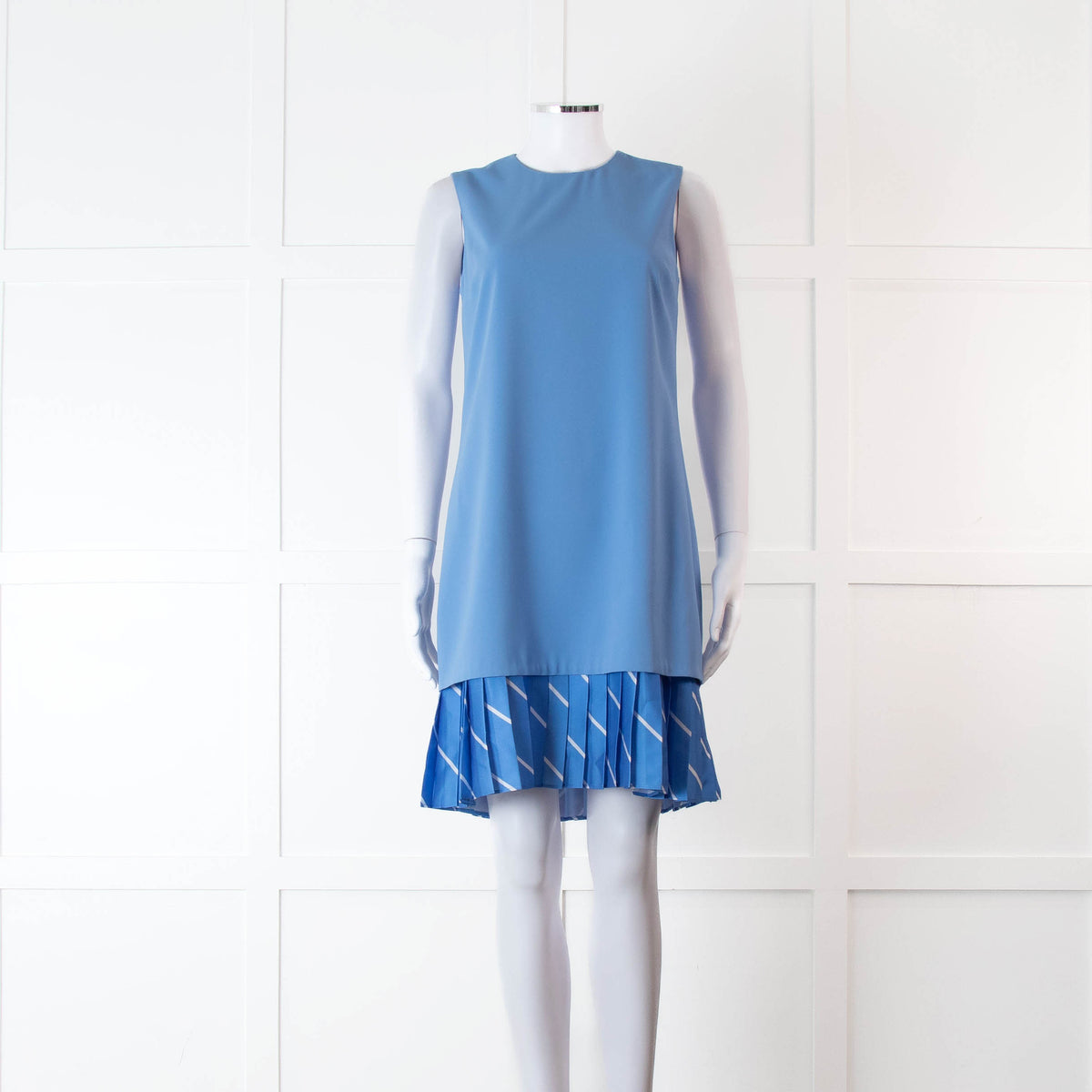 Victoria Victoria Beckham Blue Shift Dress With Contrast Pleated Hem