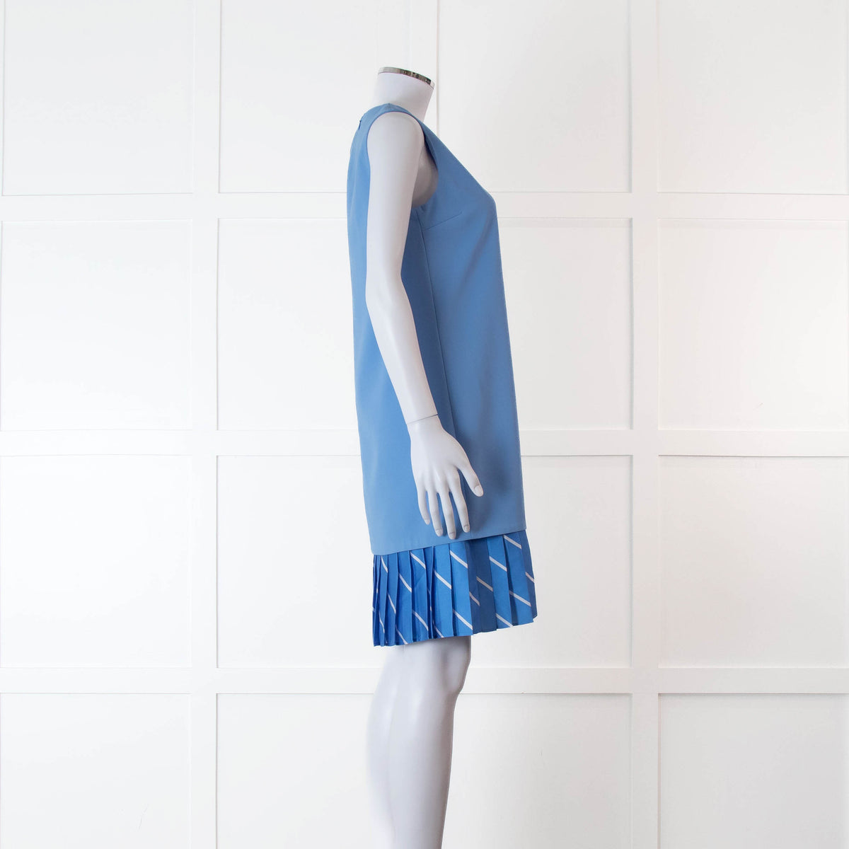 Victoria Victoria Beckham Blue Shift Dress With Contrast Pleated Hem