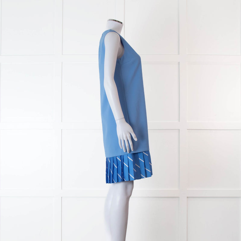 Victoria Victoria Beckham Blue Shift Dress With Contrast Pleated Hem