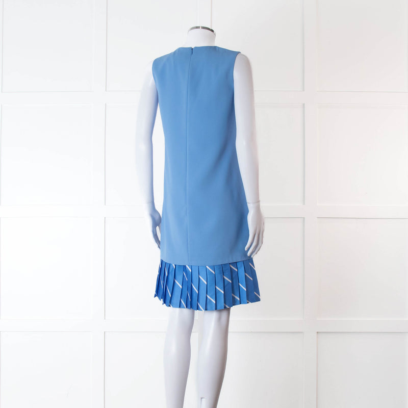Victoria Victoria Beckham Blue Shift Dress With Contrast Pleated Hem