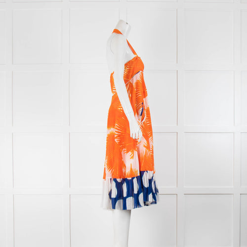 DVF White Orange Floral Halter Neck Cotton Midi Dress