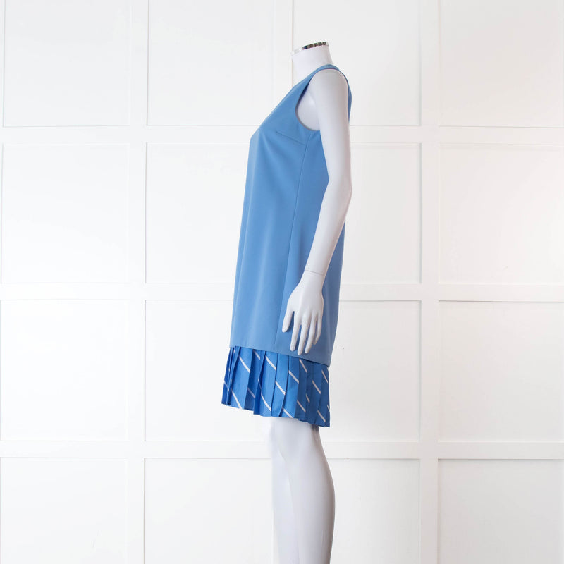 Victoria Victoria Beckham Blue Shift Dress With Contrast Pleated Hem