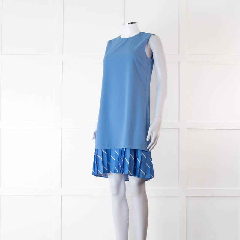 Victoria Victoria Beckham Blue Shift Dress With Contrast Pleated Hem