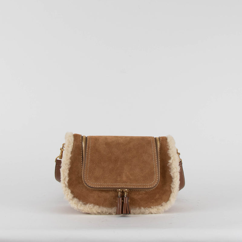 Anya Hindmarch Vere Small Soft Satchel Tan Shearling Crossbody