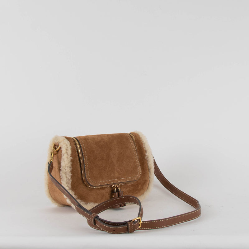 Anya Hindmarch Vere Small Soft Satchel Tan Shearling Crossbody