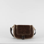 Anya Hindmarch Small Vere Satchel in Coffee Suede with Shearling Trim