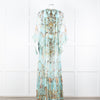 Camilla Pale Mint Green Gold Brown Floral Print Beaded Silk Dress
