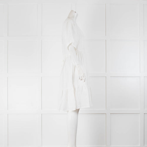 120 Lino White Shimmer Short Sleeve Linen  Mini Dress