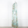 Camilla Pale Mint Green Gold Brown Floral Print Beaded Silk Dress