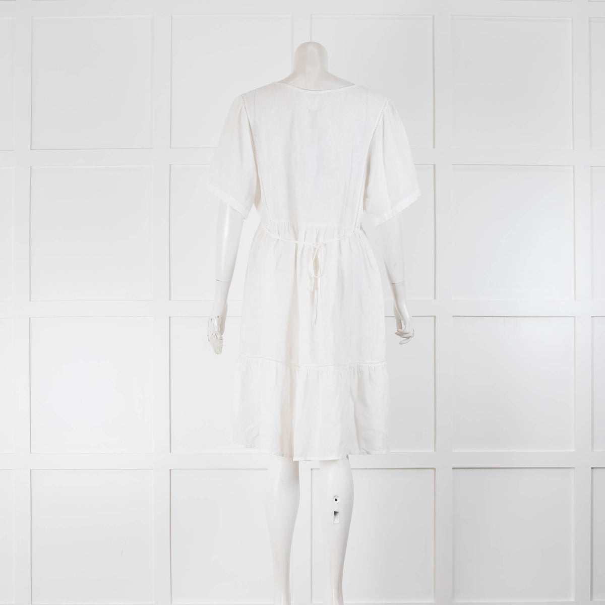 120 Lino White Shimmer Short Sleeve Linen  Mini Dress