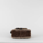 Anya Hindmarch Small Vere Satchel in Coffee Suede with Shearling Trim