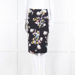Erdem Navy Blue Floral Cotton Pencil Skirt