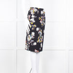 Erdem Navy Blue Floral Cotton Pencil Skirt