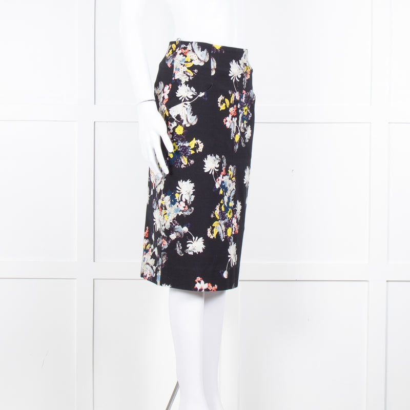 Erdem Navy Blue Floral Cotton Pencil Skirt
