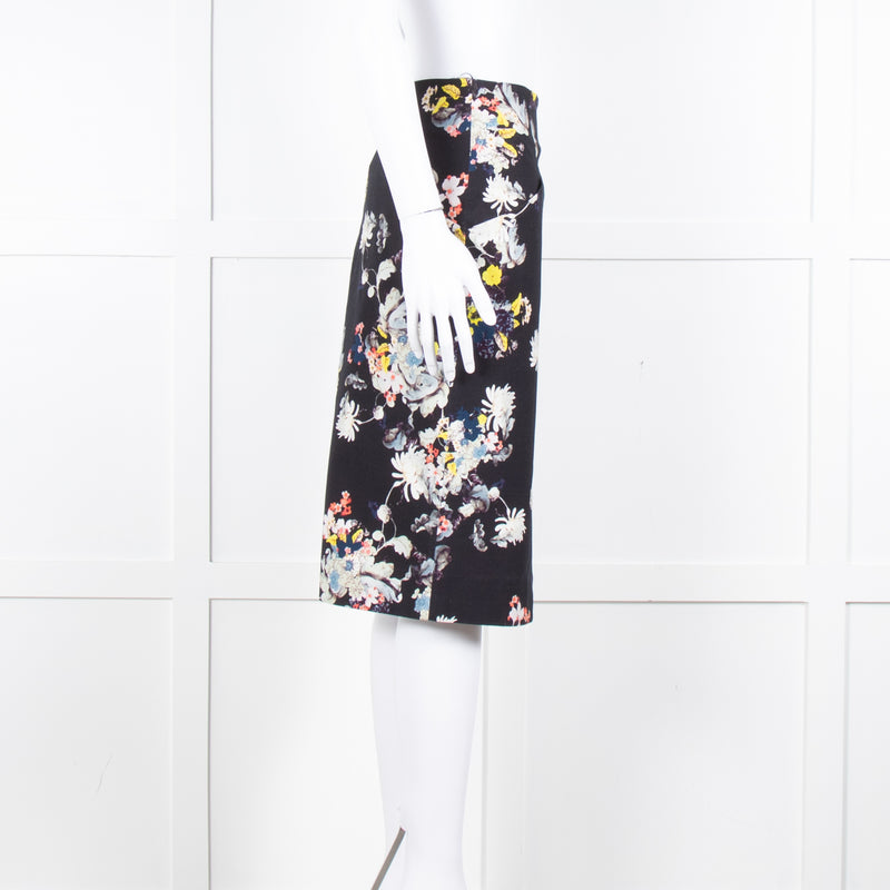 Erdem Navy Blue Floral Cotton Pencil Skirt