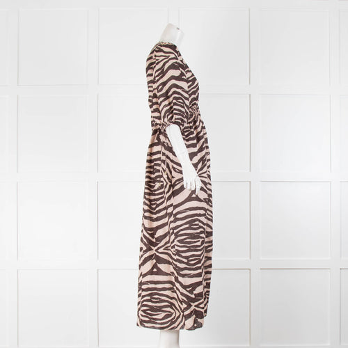 Zimmermann Animal Print Brown Beige Linen Maxi dress