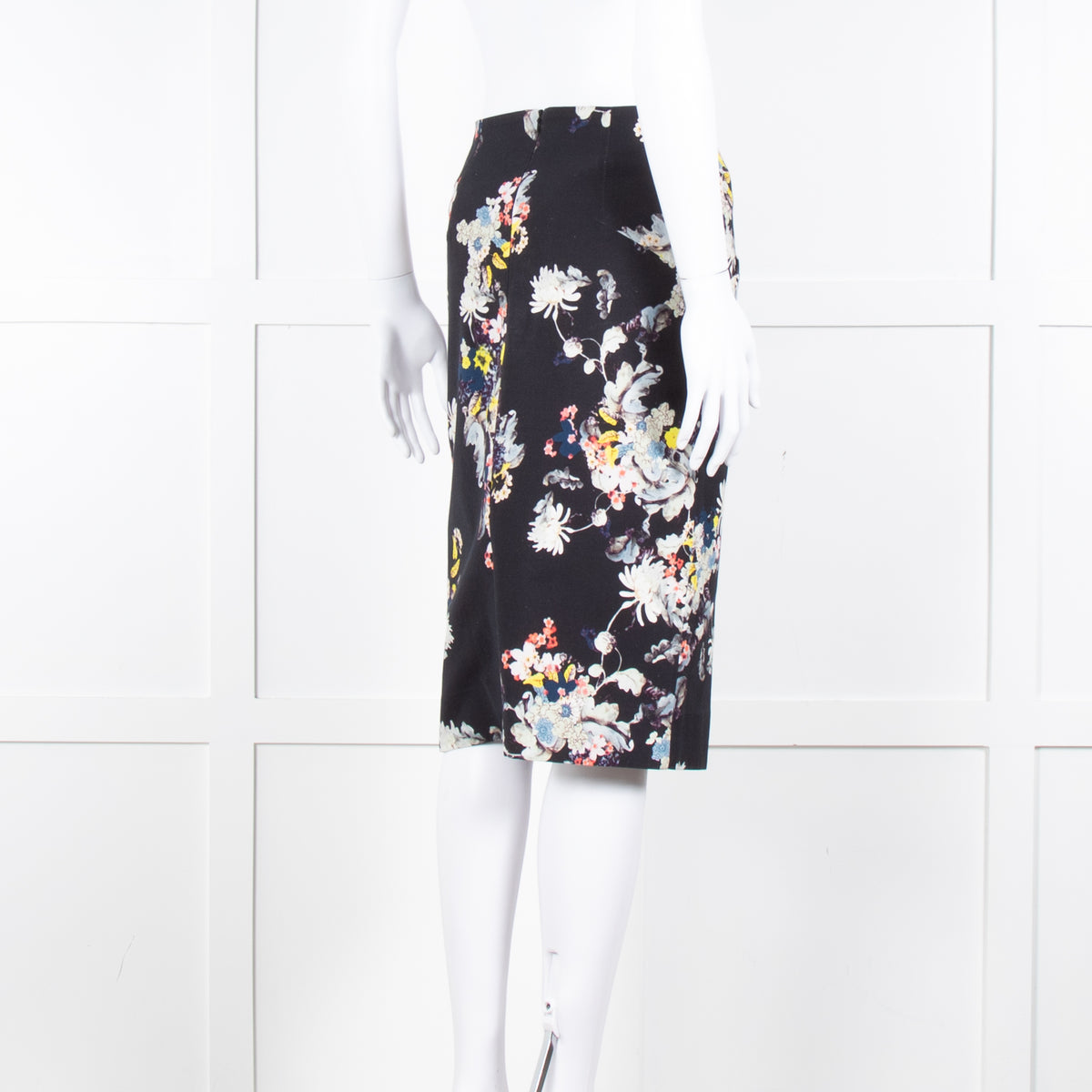 Erdem Navy Blue Floral Cotton Pencil Skirt