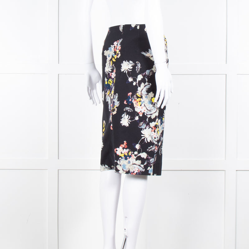 Erdem Navy Blue Floral Cotton Pencil Skirt