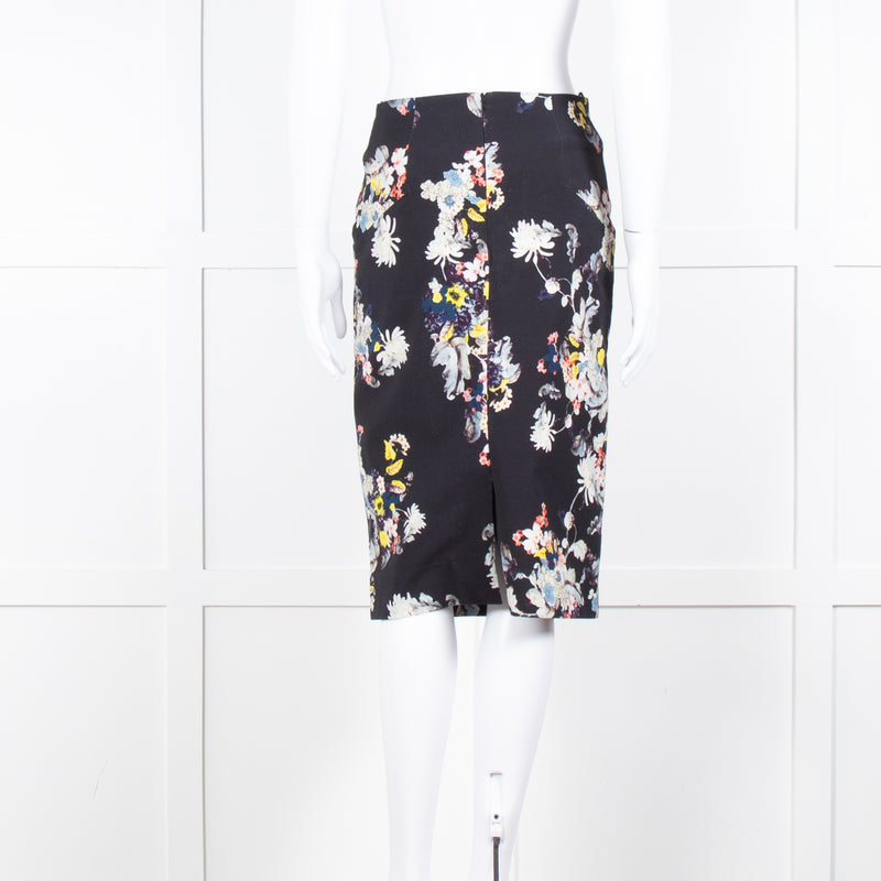 Erdem Navy Blue Floral Cotton Pencil Skirt