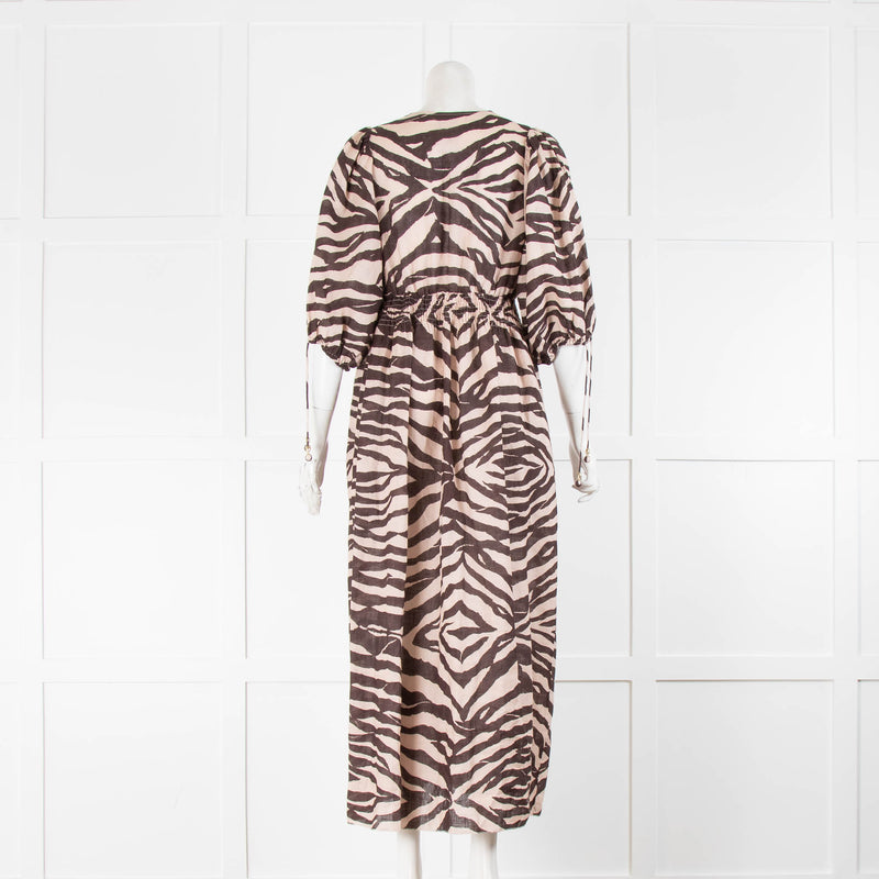 Zimmermann Animal Print Brown Beige Linen Maxi dress