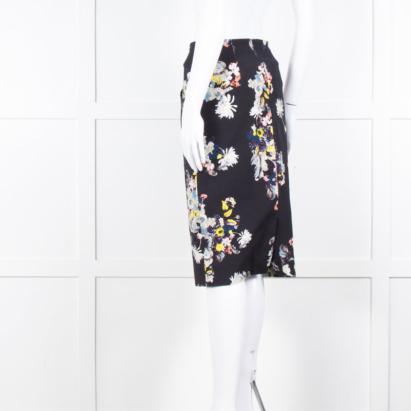Erdem Navy Blue Floral Cotton Pencil Skirt