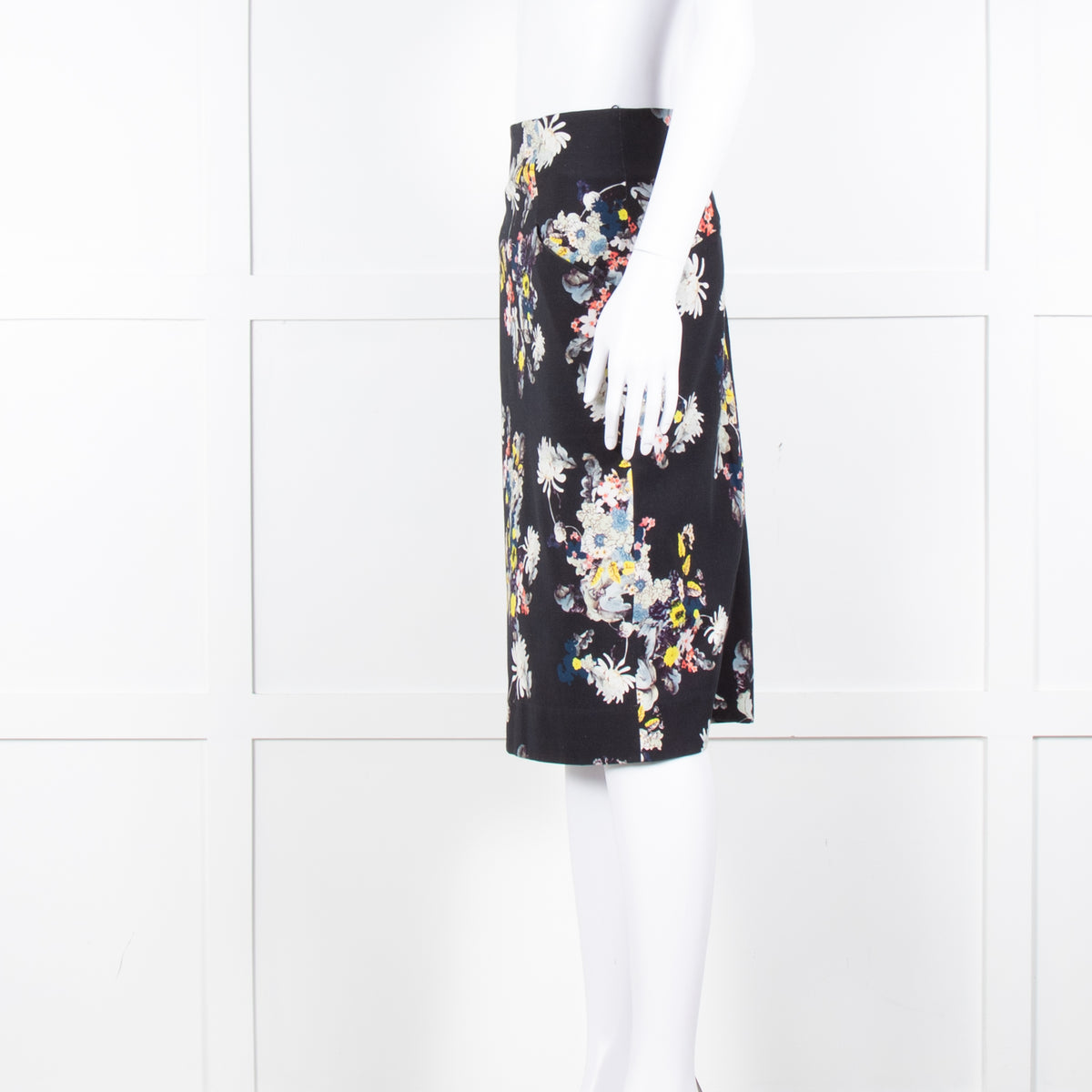 Erdem Navy Blue Floral Cotton Pencil Skirt